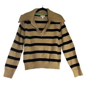 On 34th Tan & Black Stripe Quarter Zip Turtle Neck Sweater Reg Size M